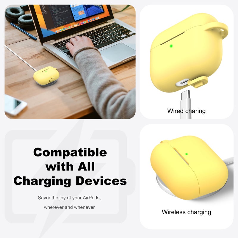 R-fun for AirPods Pro 2nd/1st Generation Case with Cleaner Kit,Soft Silicone Protective Case Cover for Apple AirPod Pro 2/1 for Women Men,AirPods Pro Case Accessories with Keychain,Yellow - Image 3